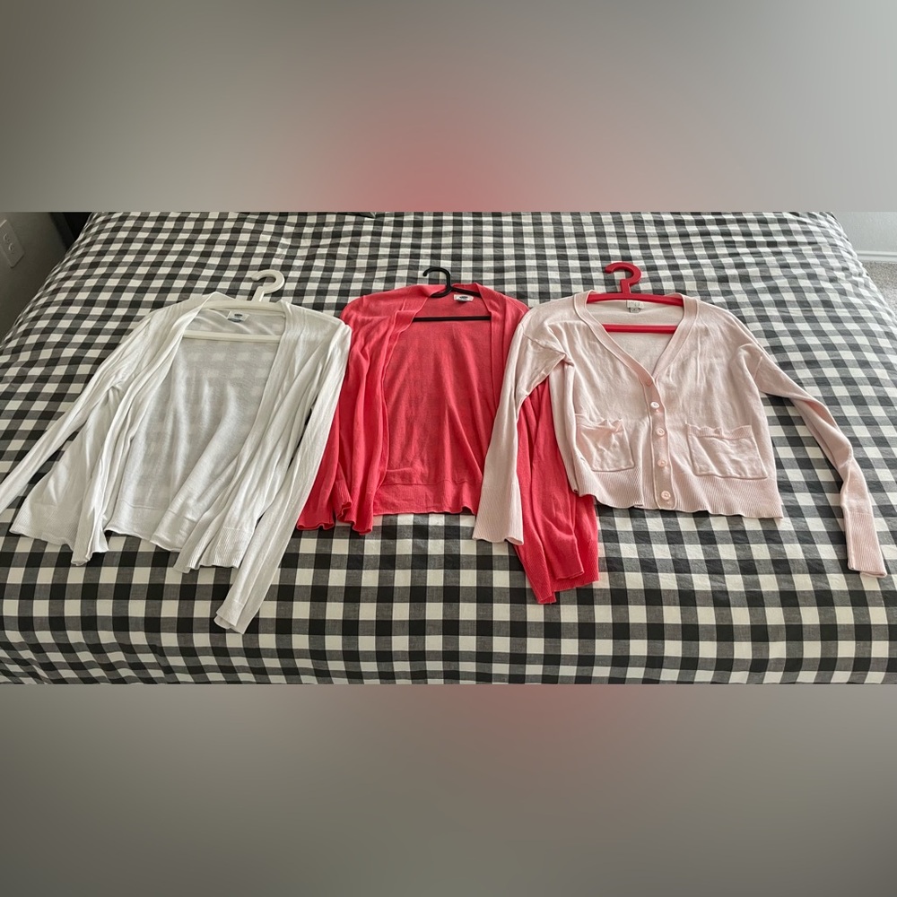 Set of Three Long Sleeve Cardigans - White, Coral, Pink Bundle